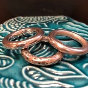 Three sterling stacking rings - different finishes
